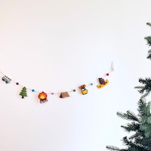 Felt Camping Garland, Outdoor Decor, Felt Camp Fire, Felt Canoe, Felt Tent, Felt Backpack, Camping Decorations, Baby nursery, Party Banner