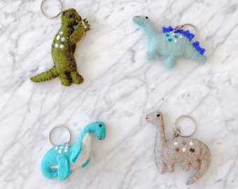 Mini Dinosaur Felt Keychain, Felt T-Rex Hanging decor, Brontosaurus Key Ring, Felt Stegosaurus Key Fob, Mosasaurus Charm