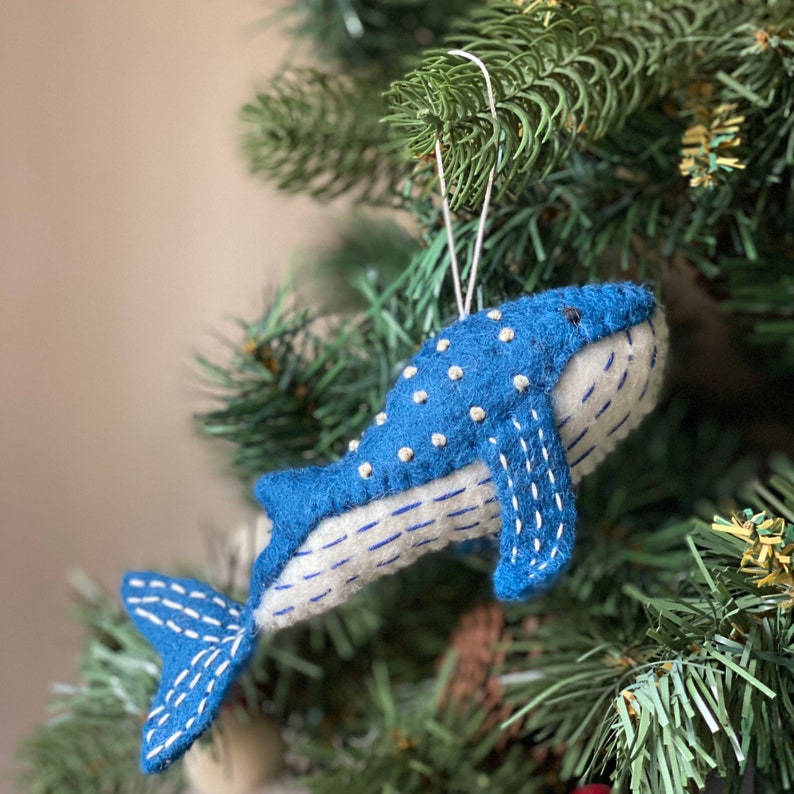 Felt Whale Ornament, Felt Christmas Ornament, Ocean Theme Ornaments, Nautical Ornament, Tree Hanging Decoration, SALE image 2
