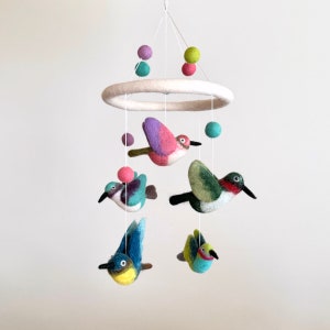 Felt Hummingbird Baby Mobile For Nursery Decor, Baby Shower&#39;s Gift, Gift for Bird Lovers