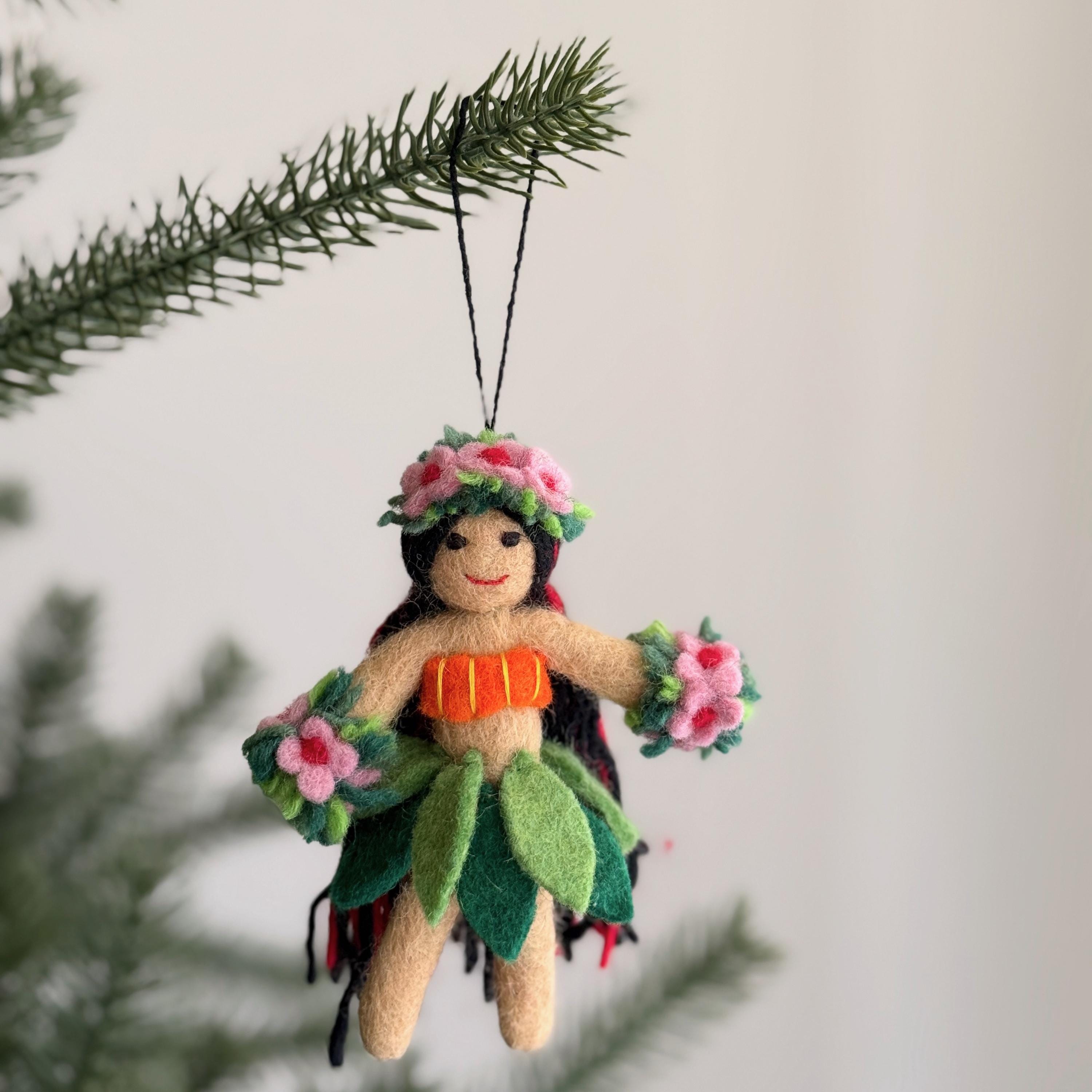 Felt Hula Girl Ornament, Hawaiian Hula Girl Figurine, Hula Dancer