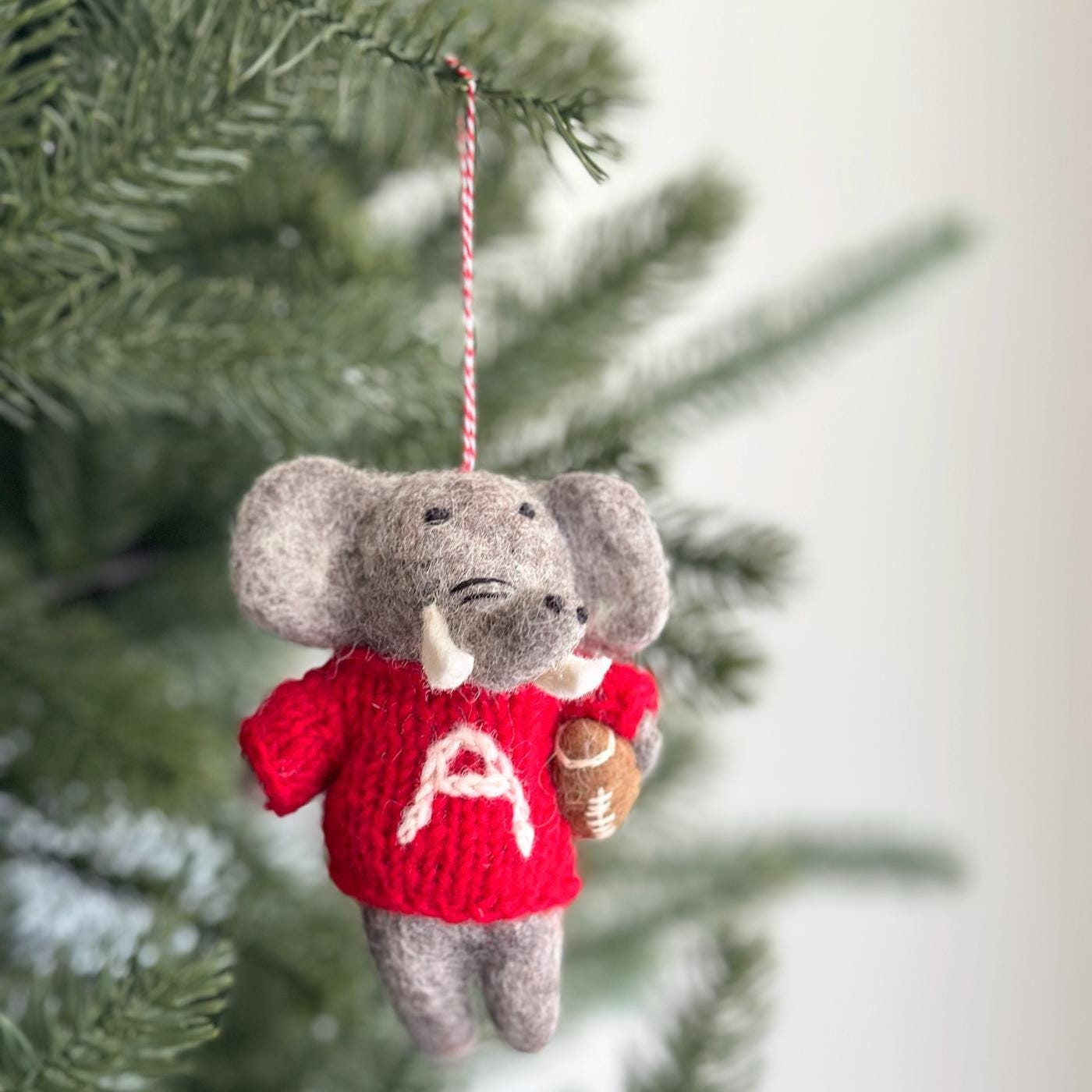 Alabama Elephant Holding Football Ornament, College Football Ornament, Roll Tide Christmas Decor, Alabama Game Day Decor