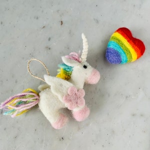 Unicorn Felt Keychain, Pastel Unicorn Christmas Ornament, Rainbow Unicorn, Fair Trade Ornament, Biodegradable Ornament, Zipper Charm image 2