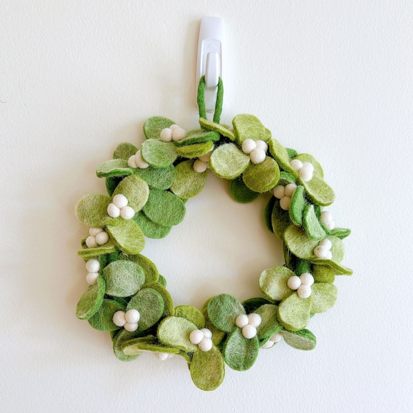 Couronne de gui en feutre de laine, décorations de porte