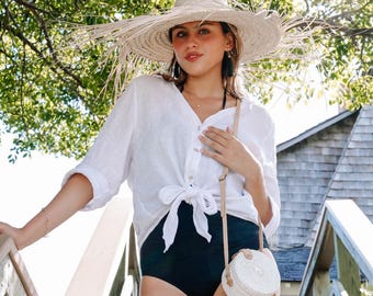 Handgemachte Bali Rattan Crossbody Bag - Handtasche aus gewebtem Stroh
