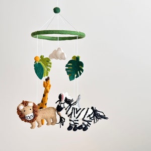 Safari Animal Felt Baby Mobile, Jungle Animal Crib Mobile, Baby Shower's Gift, Felt Lion, Felt Giraffe, Felt Elephant, Felt Zebra, Monstera image 2