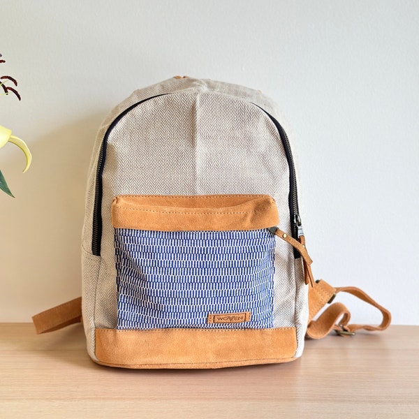 Handmade Backpack with 14" Laptop Compartment, Hand-loomed Laptop Backpack with Suede Base, Travel Backpack, Boho Backpack, Fair Trade Bag