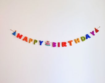 Felt Happy Birthday Garland, Mother's Day Gift, Birthday Party Garland, Pastel Tone Party Banner