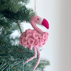 Felt Flamingo Ornament, Tropical Theme Ornament, Pink Flamingo Car Charm, Tree Decorations, Christmas Stocking Stuffer, Fair Trade Ornament