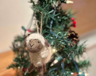 Felt Fluffy Sheep Ornament, Felt Christmas Ornament, Biodegradable ornament, Tree Hanging Decorations, Counting Sheep, Lamb Ornament