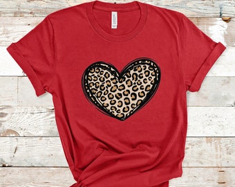 red shirt with leopard heart