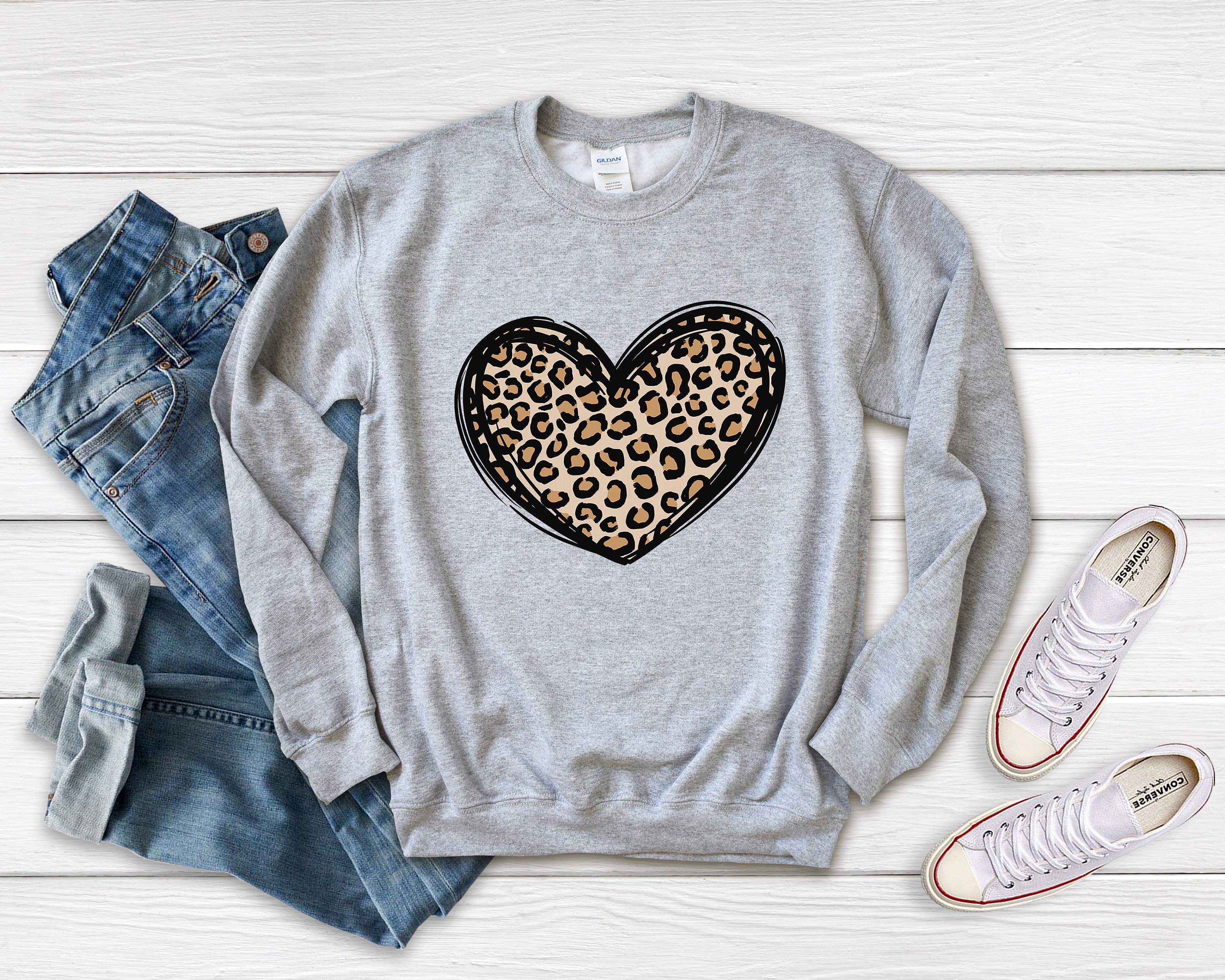 Leopard Heart Valentines Sweatshirt Valentines Women Gift | Etsy