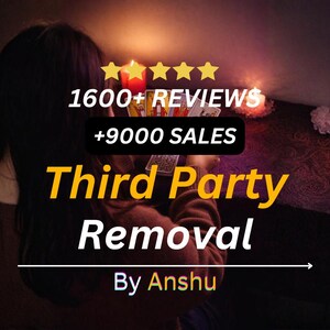 May include: Image with text: "1600+ REVIEWS +9000 SALES Third Party Removal By Anshu". The image has a dark background with lit candles and a person holding cards.