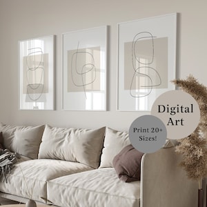 Set of 3 Beige Abstract Art Prints, Digital Art Prints - Neutral Wall Art, Minimalist Wall Art - Digital Wall Art, Downloadable Art