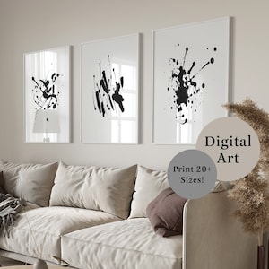 Downloadable Prints, Set of 3 Black Digital Art Prints, Black Abstract Art Prints Instant Download, Black Downloadable Art Prints