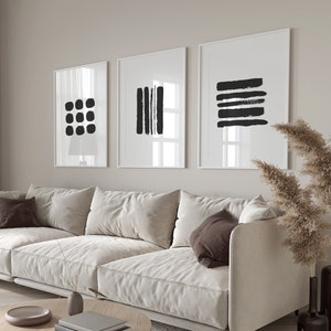 Black Brush Strokes - Black Abstract Prints Set of 3 - Monochrome Abstract Prints - Black and White Abstract Art - Monochrome Wall Art