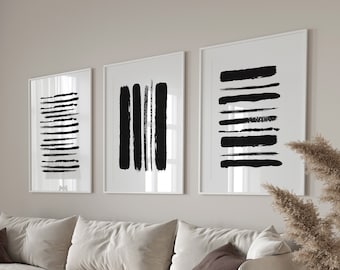 Black and White Prints - Black Abstract Prints Set of 3 - Monochrome Abstract Prints - Black and White Abstract Art -  Monochrome Wall Art