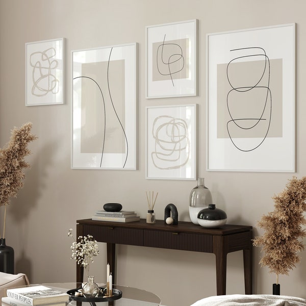 Gallery Wall Prints Neutral Set of 5 - Gallery Wall Art Beige, Line Art, Abstract Art - Gallery Wall Print Set - Gallery Wall Art Prints