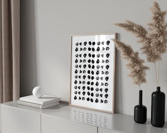 Art mural abstrait minimaliste noir et blanc - Impression à pois moderne scandinave