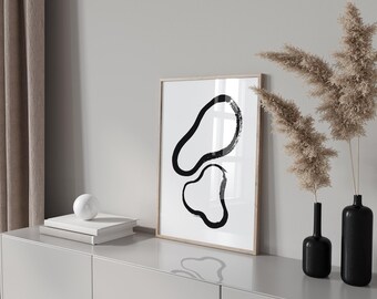 Impression de formes abstraites noires - art mural minimaliste, décoration d'intérieur scandinave