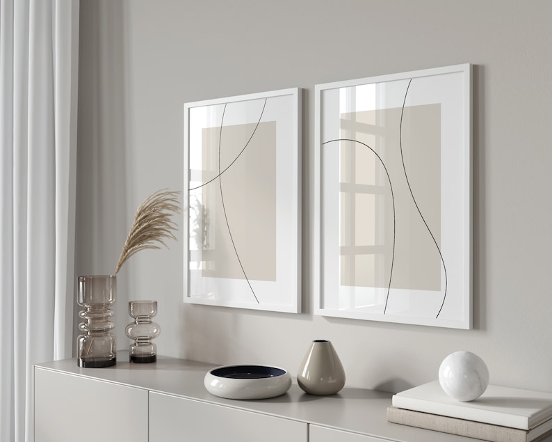 Lot de 2 imprimés abstraits neutres - tirages de dessin au trait beiges - lot de 2 imprimés minimalistes - art mural neutre - décoration d'intérieur beige - art mural image 1