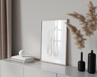 Art mural abstrait neutre - Impression minimaliste de coups de pinceau beiges