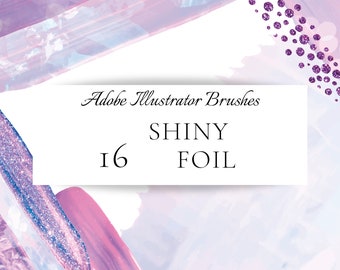 17 Adobe Illustrator Shiny Brushes, Foil Effect, Glowing Lights, Galaxy colors, Brush bundle