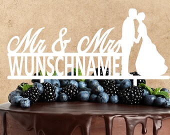 Acryl Cake Topper zur Hochzeit | Mr & Mrs | personalisiert | Kuchendeko Tortenstecker | Farbauswahl | Kuchendekoration und Tortenschmuck