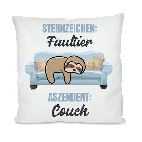 Kissen mit Motiv: Sternzeichen Faultier - Aszendet Couch (optional mit Wunschtext auf der Rückseite)