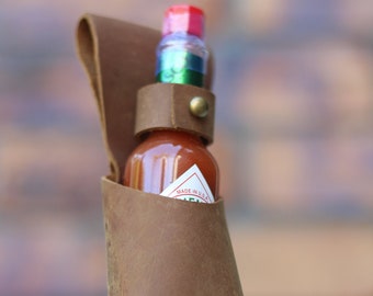 Leather hot sauce holster - free shipping in Australia - personalisation available