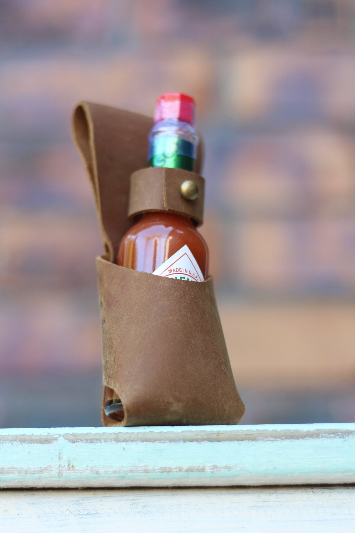 Leather hot sauce holster handmade and with free shipping in Etsy