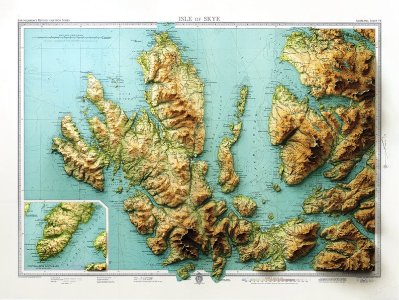 Isle of Skye Vintage map Restored with striking 3D relief Etsy