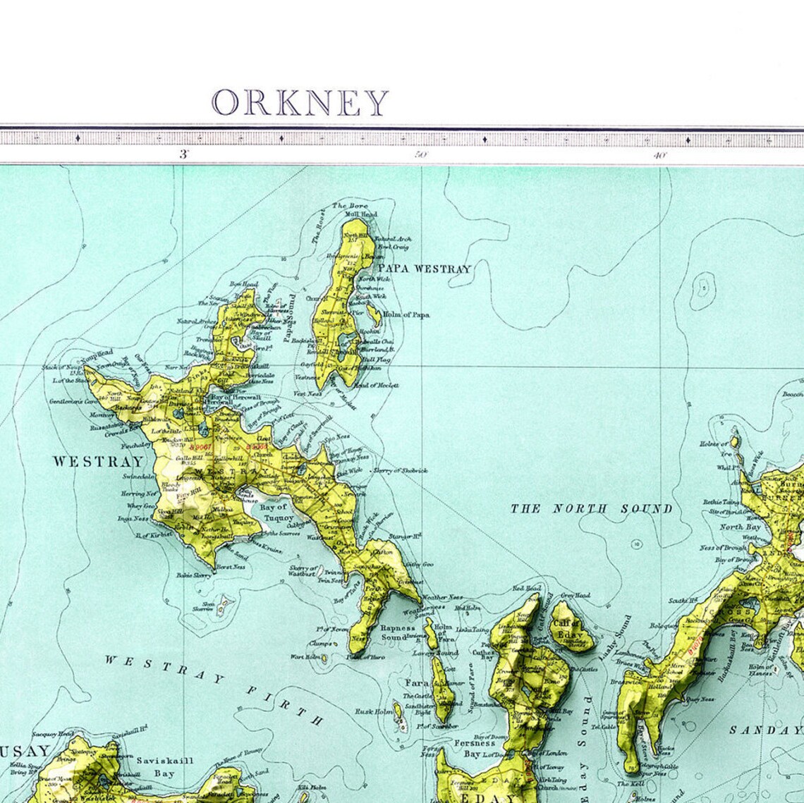 Orkney Vintage map restored with striking 3D relief effect | Etsy