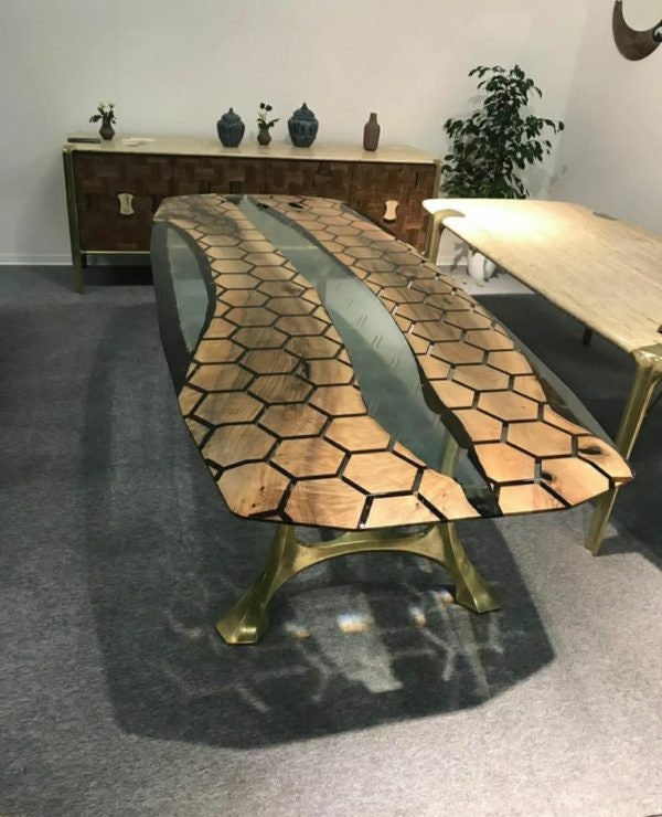 Black Epoxy Resin Dining Table top table 6 Seater Etsy