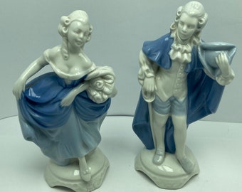 Victorian Courting Couple West Germany  Porcelain Figurines blue and white.**Free Shipping**