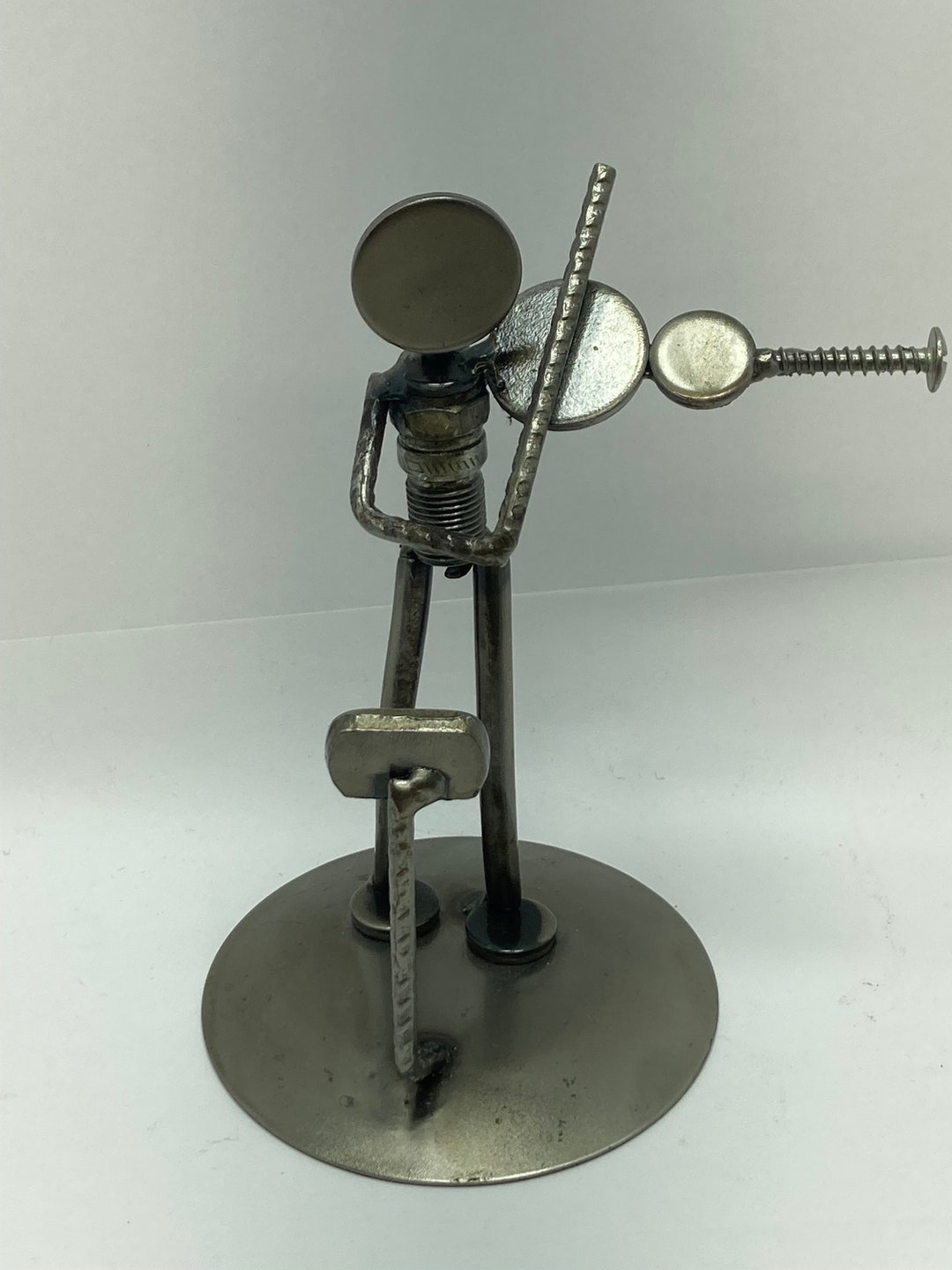 Metal Art Recycled Sculpture of A Violinist Nuts and Bolts Mexico Folk