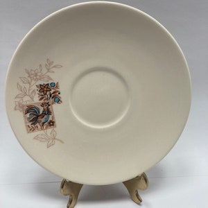Taylor Smith And Taylor Ever Yours Homespun MCM Blue Brown Rooster Flowers 5” Saucer**Free Shipping**