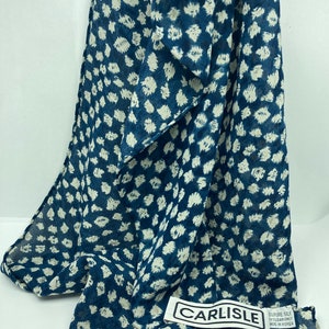 VTG Carlisle Navy Blue And Beige Silk Scarf Wrap 19” X  53 1/2”** Free Shipping*