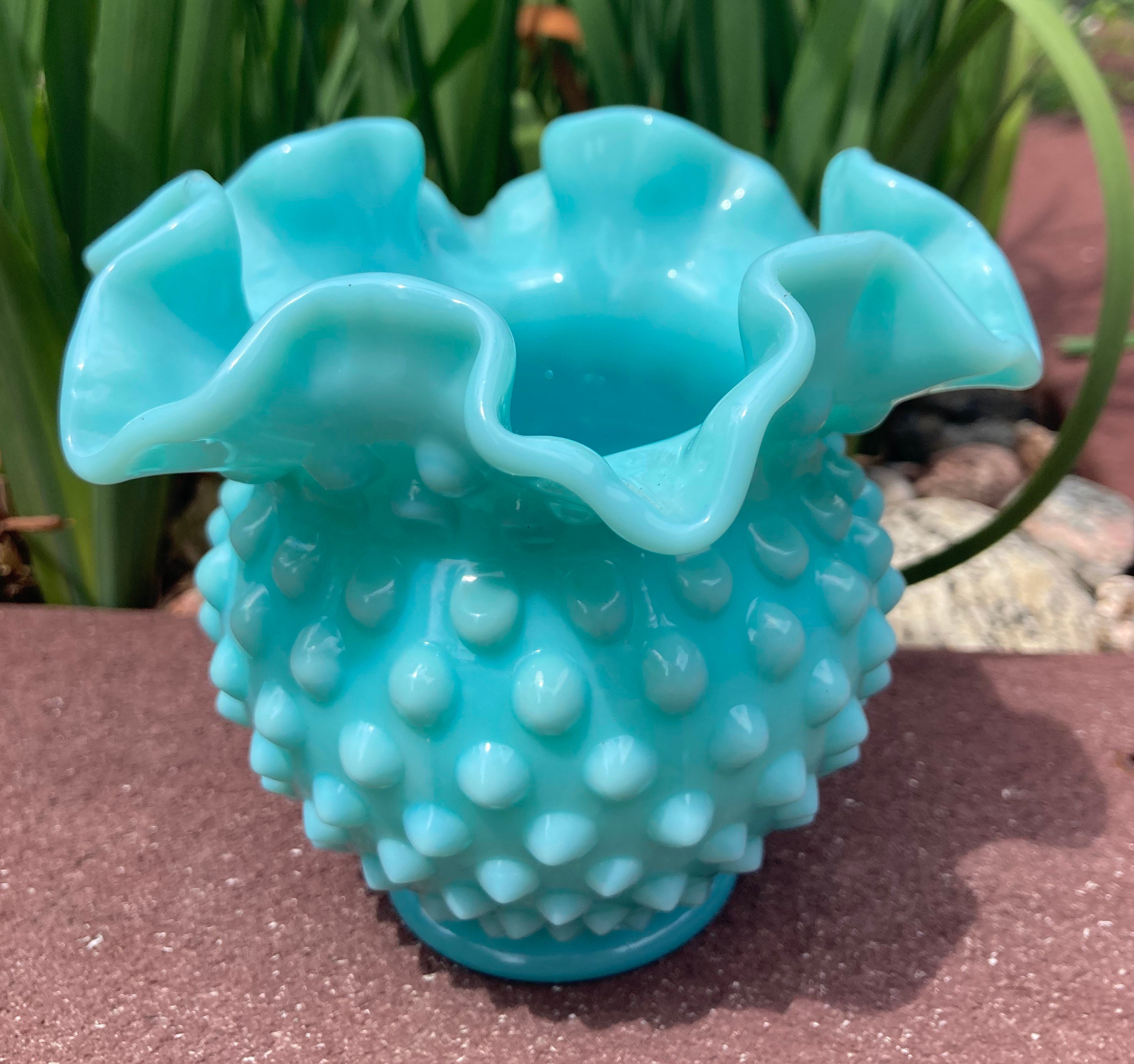 Fenton Blue Optic Swirl Vase, Vintage Fenton Blue Vase, 80's Fenton