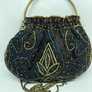 VTG Clutch/Shoulder Purse Beaded brown gold blue**Free Shipping**
