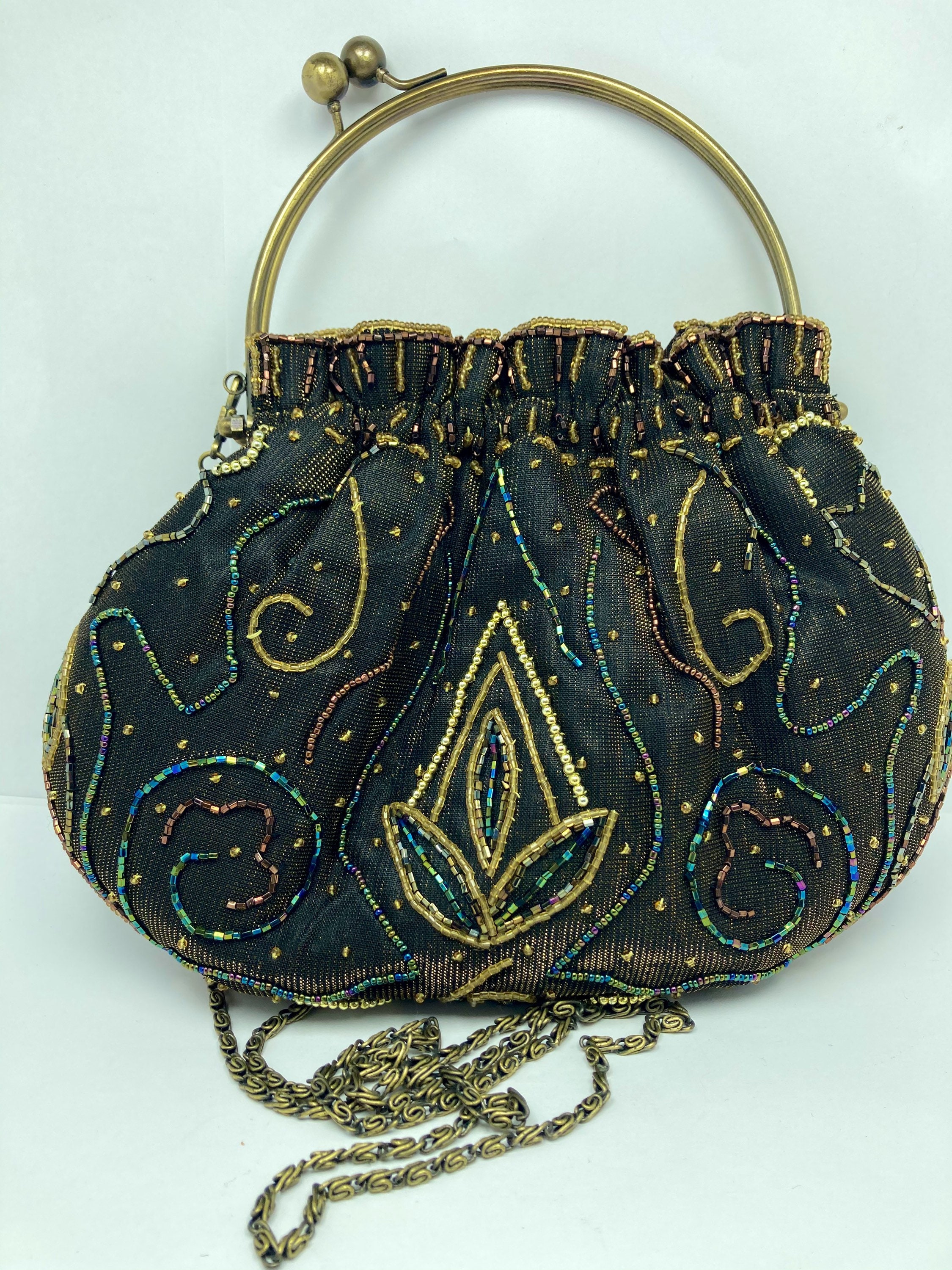 Vintage Navy Beaded Handbag / Clutch / shoulder bag