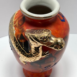 Royal Japan VTG Hand Painted Orange Vase With Golden Dragon**Free Shipping**