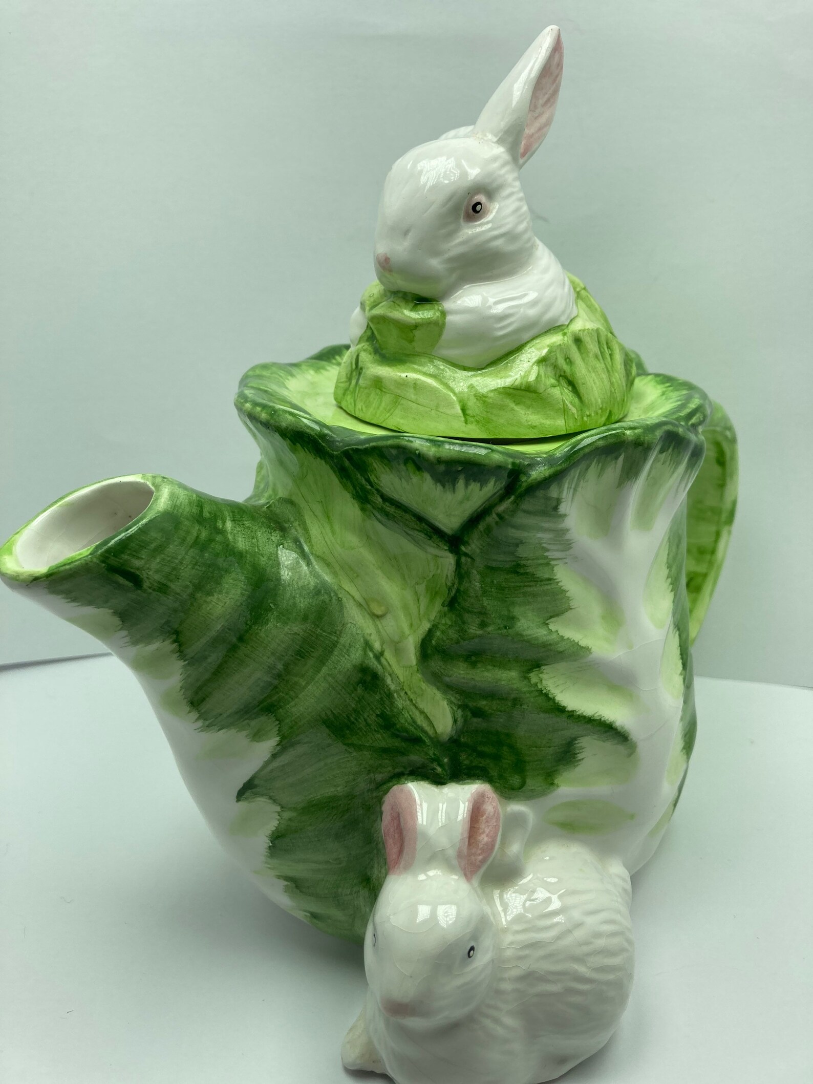 Rabbit and Cabbage Leaf Teapot Dolomite Bunny Easter Vintage Etsy