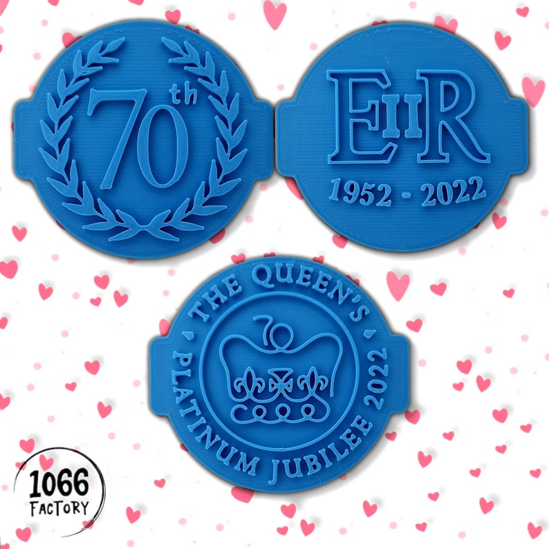 Queen's Platinum Jubilee (Set of 3 Stamps) Embosser / Stamp for Fondant, Icing, Cupcake, Cookie, Cake, Decoration 