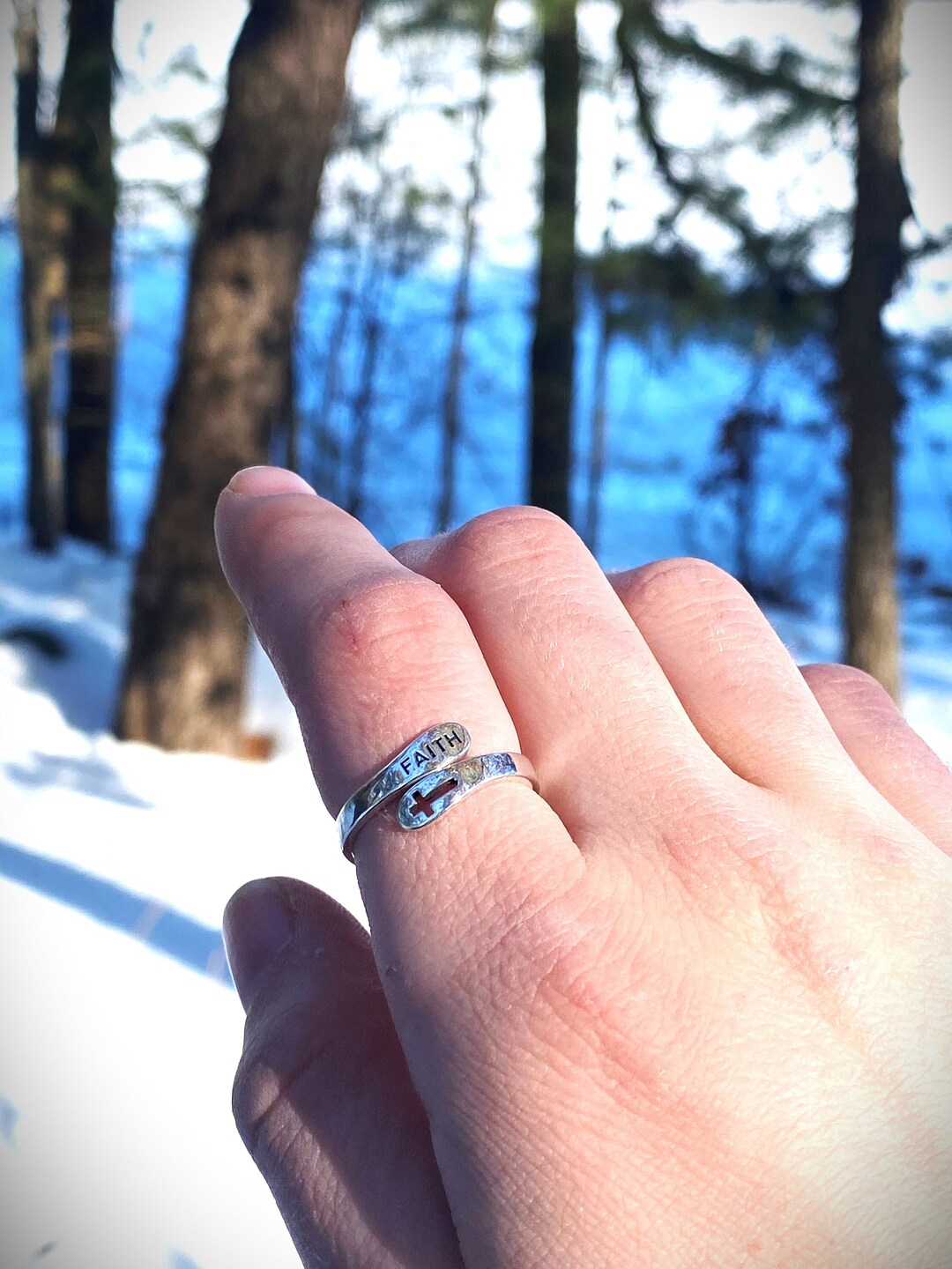 Faith Cross Ring 925 Sterling Silver, Adjustable Ring, Silver Faith