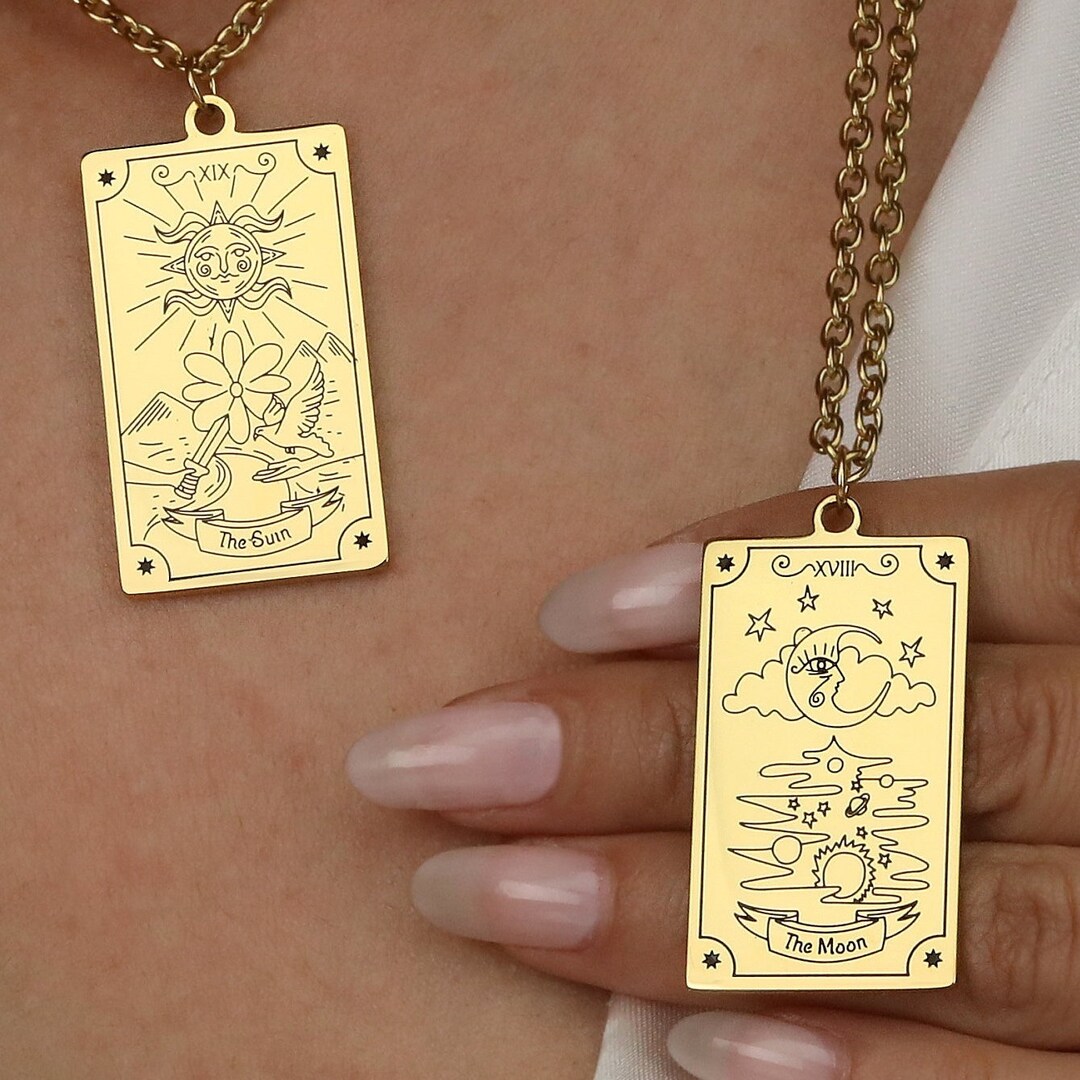 18K Gold Tarot Card Pendant Necklace, Tarot Card Jewelry, Mystic