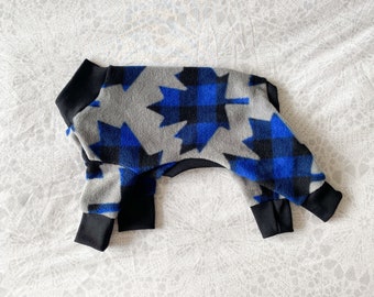 Chinese Crested PJs - Plaid Blue Leafs