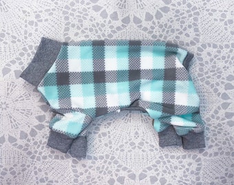 Chinese Crested Fleece PJs - Mint Plaid