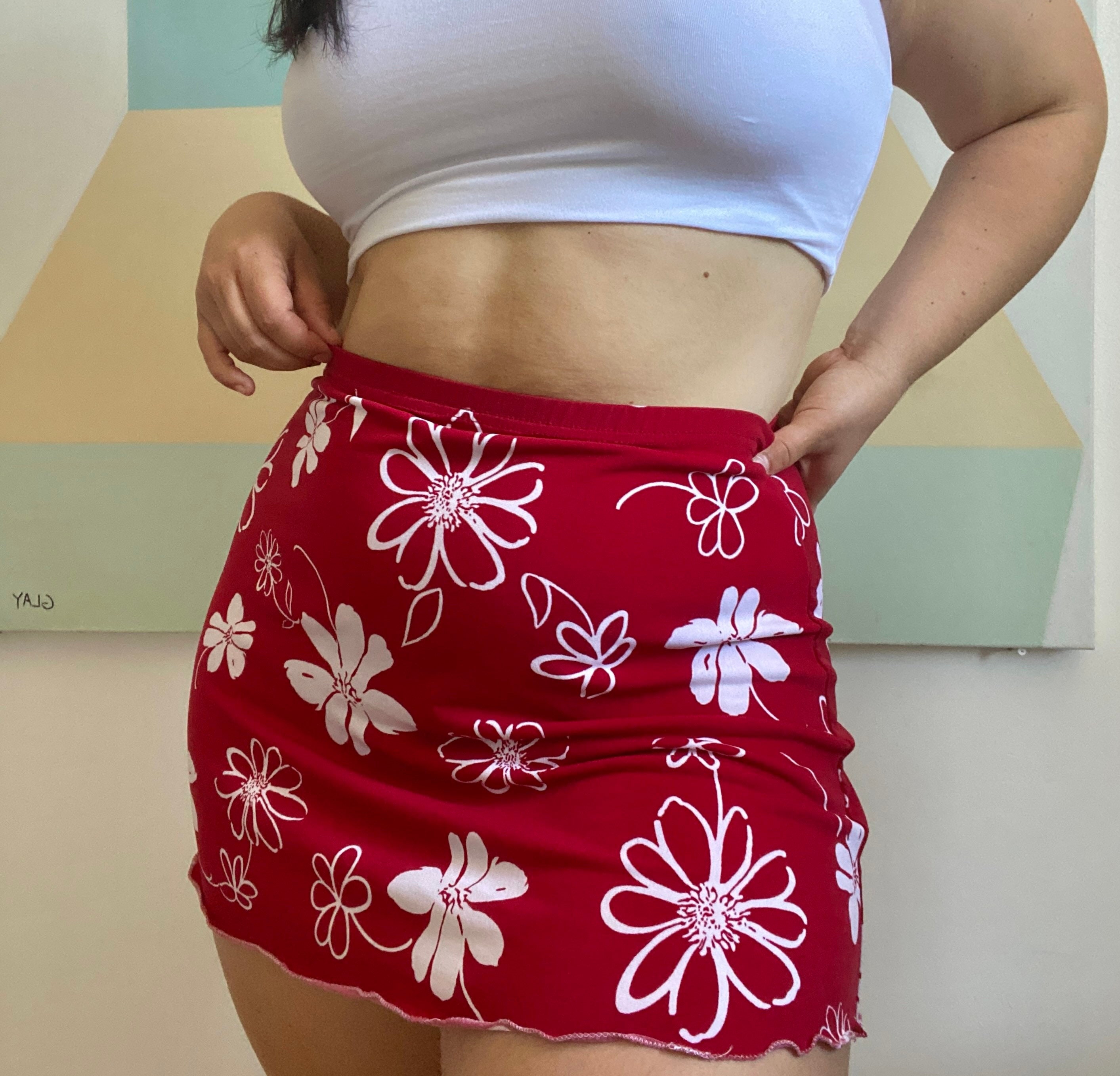 Red and white floral mini skirt / beach cover up / mini skirt Etsy