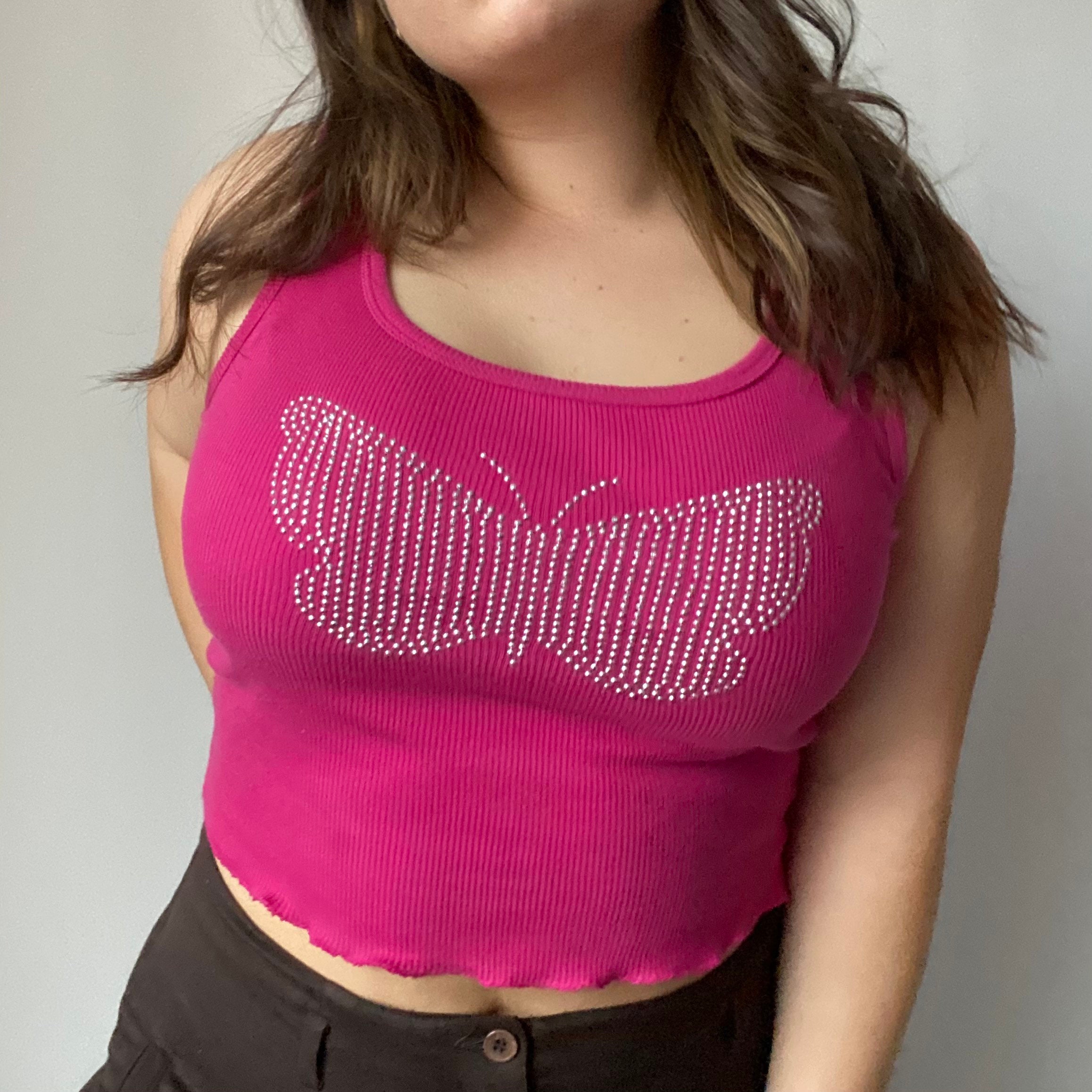 pink butterfly tank top